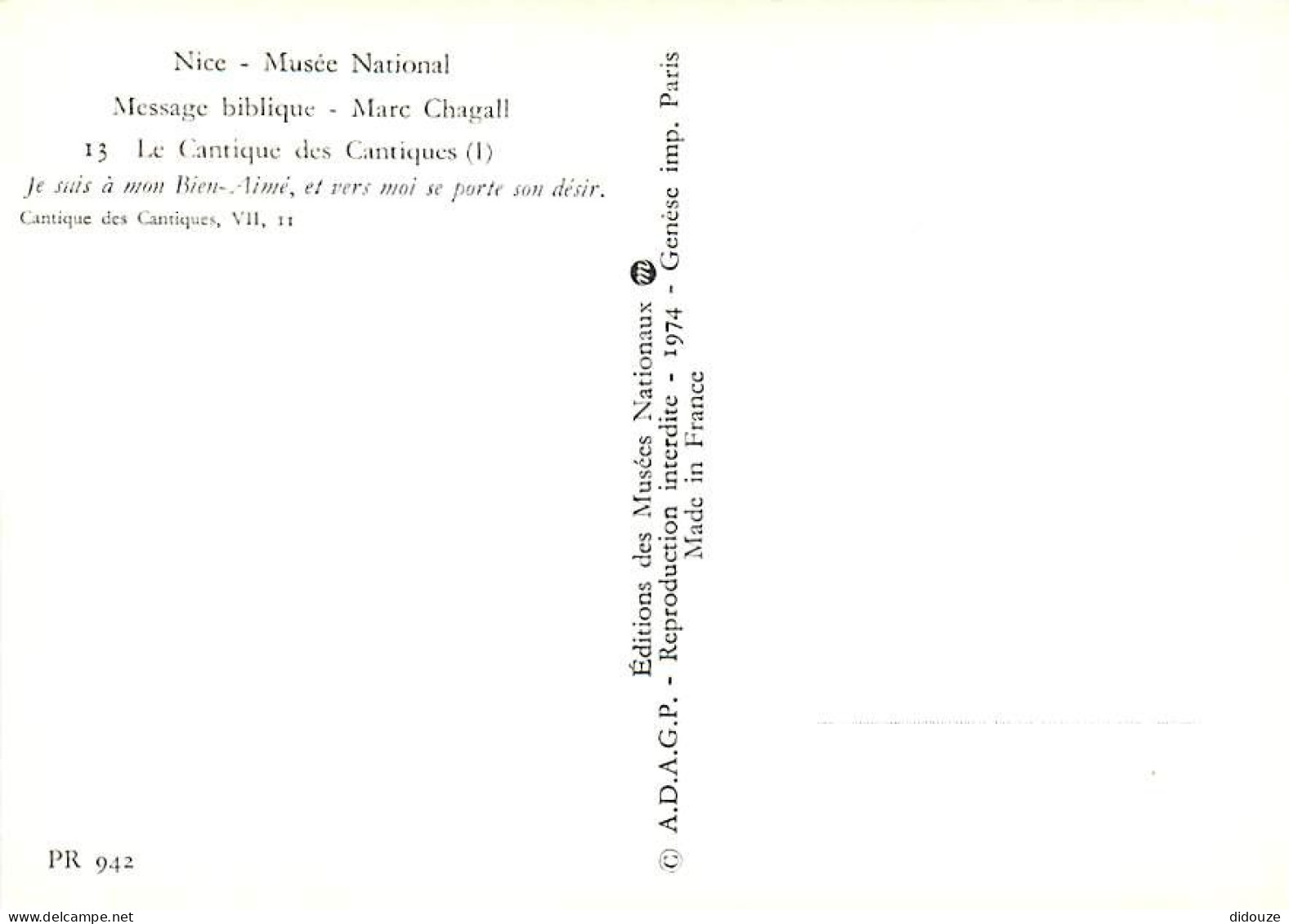 Art - Peinture Religieuse - Marc Chagall - Message Biblique - 13 - Le Cantique Des Cantiques (l) - Musée National De Nic - Paintings, Stained Glasses & Statues