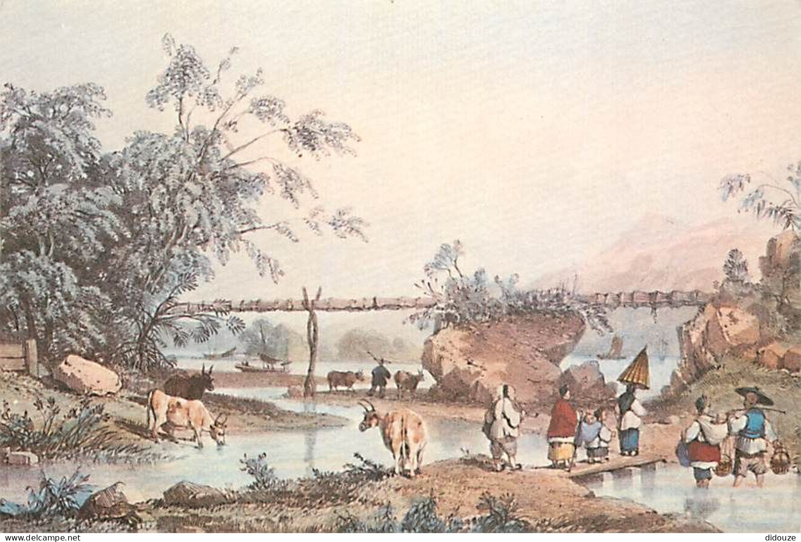 Art - Peinture - Auguste Borget - Bamboo Aqueduct - Hong Kong 1838 - Carte Gauffrée - CPM - Voir Scans Recto-Verso - Paintings