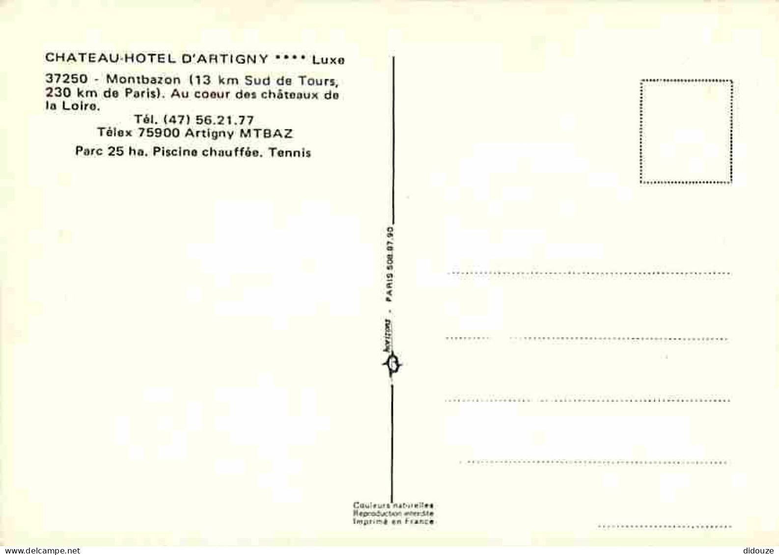 Chateaux - Château Hotel D'Artigny - Vue Aérienne - Montbazon - Indre Et Loire - Carte Neuve - CPM - Voir Scans Recto-Ve - Châteaux