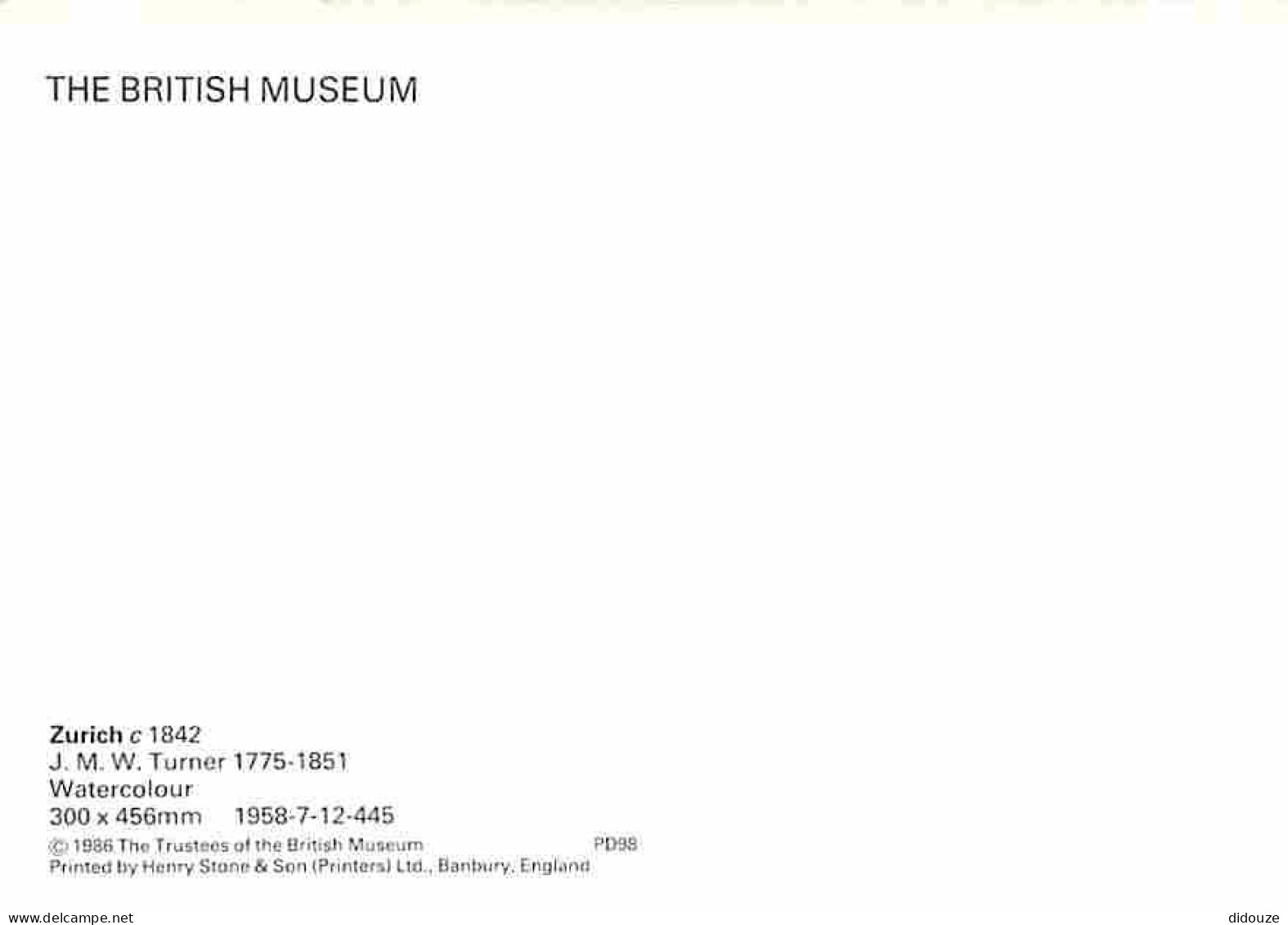 Art - Peinture - Joseph Mallord William Turner - Zurich - The British Museum - Carte Neuve - CPM - Voir Scans Recto-Vers - Peintures & Tableaux