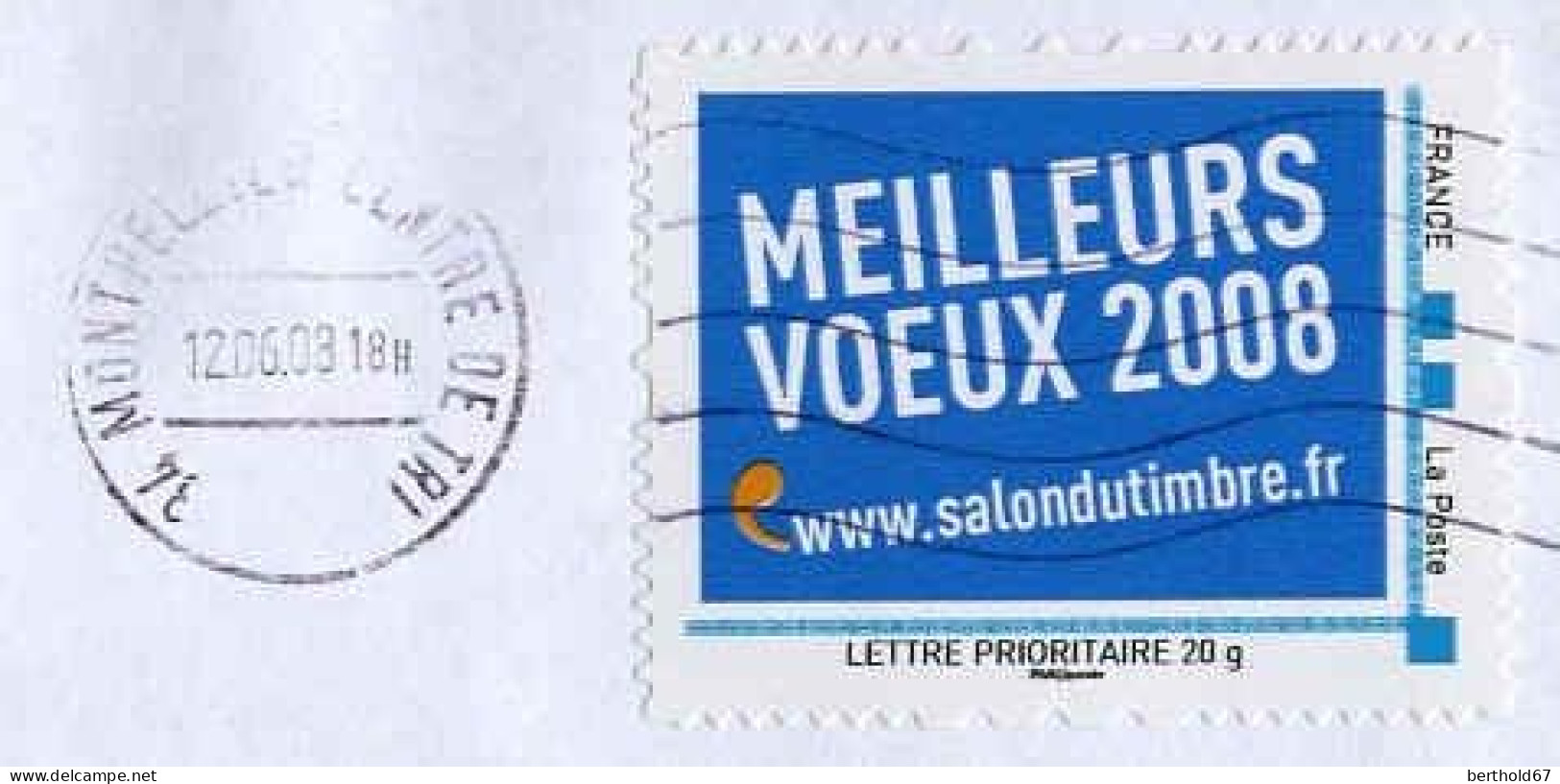 France IDCol Obl ( 90) Meilleurs Vœux 2008 (TB Cachet à Date) Montpellier 12-6-08 Fragment - Andere & Zonder Classificatie