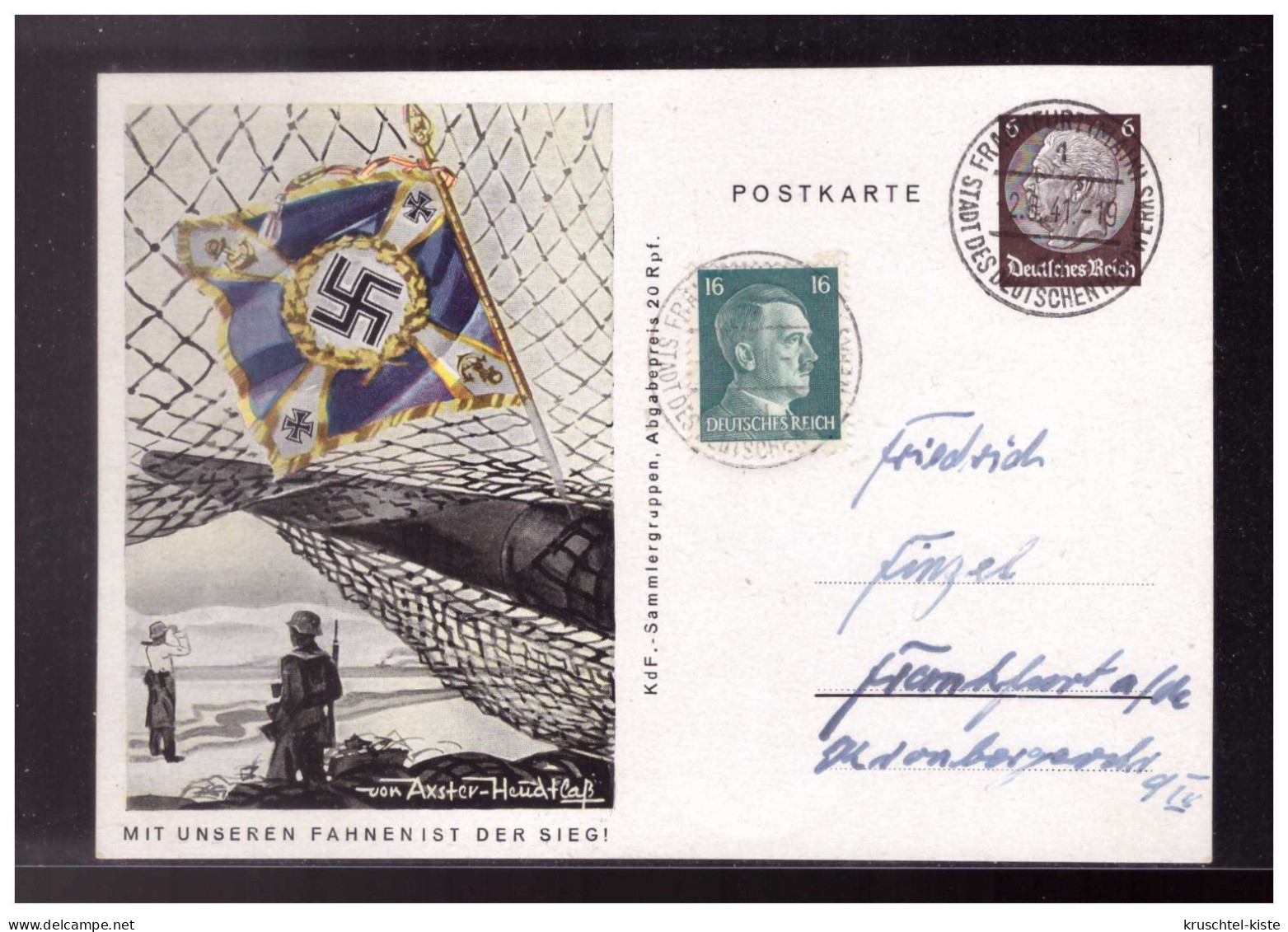 DT- Reich (024213) Ganzsache P243/ 04 Marineartillerie (Tarnnetz), Mit Tagesstempel! Frankfurt Vom 2.8.1941 - Cartes Postales