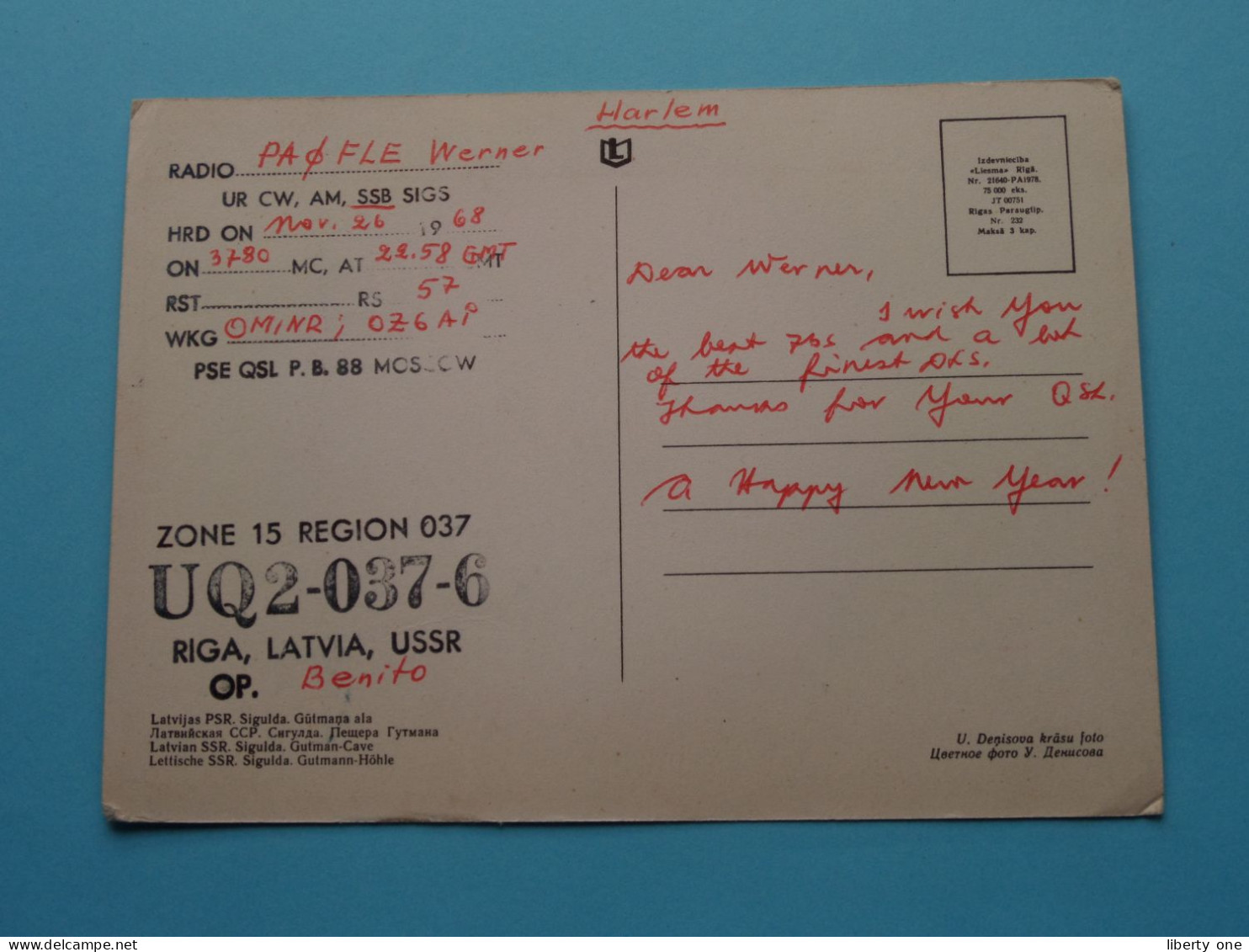 UQ2-037-6  Riga Latvia - USSR ( Radio / QSL ) 1968 ( See SCANS ) ! - Autres & Non Classés