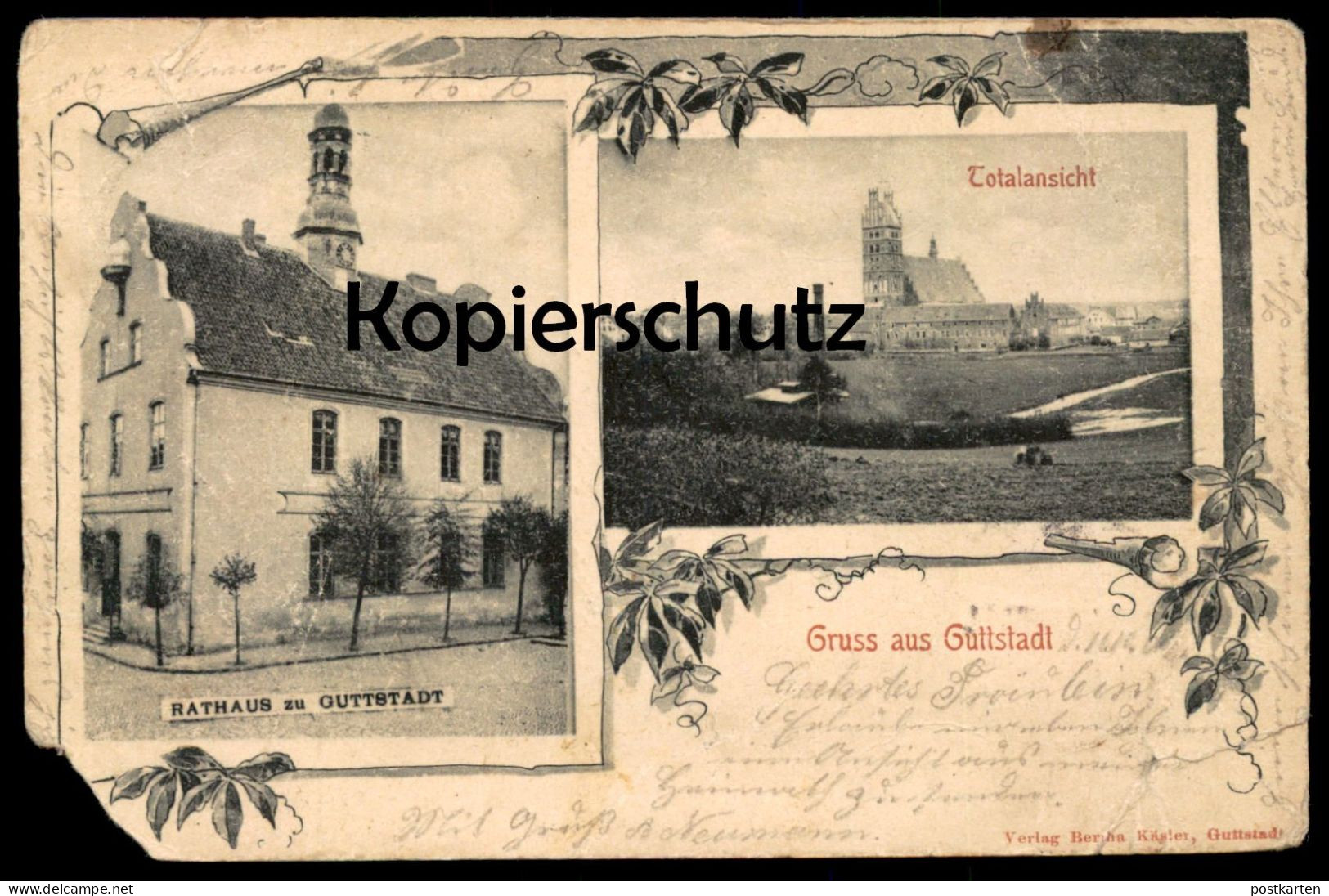 ALTE POSTKARTE GRUSS AUS GUTTSTADT RATHAUS ZU GUTTSTADT TOTALANSICHT DOBRE MIASTO OSTPREUSSEN Ansichtskarte Postcard Cpa - Ostpreussen