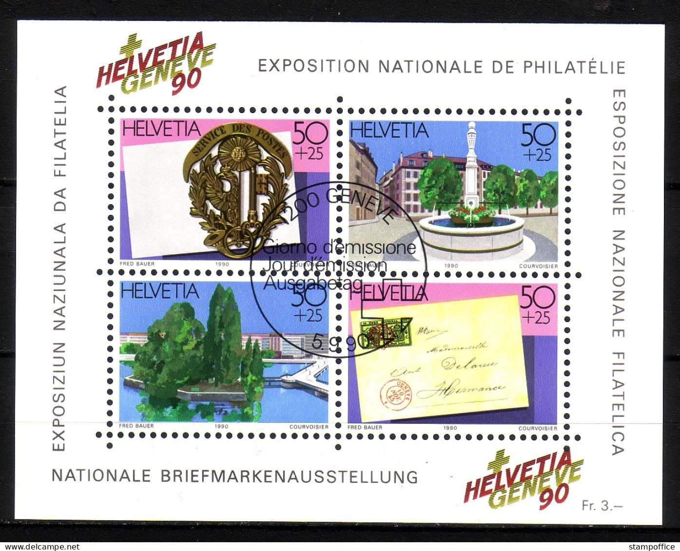 SCHWEIZ BLOCK 26 GESTEMPELT(USED) NATIONALE BRIEFMARKENAUSSTELLUNG HELVETIA GENEVE 90 - Blocks & Kleinbögen