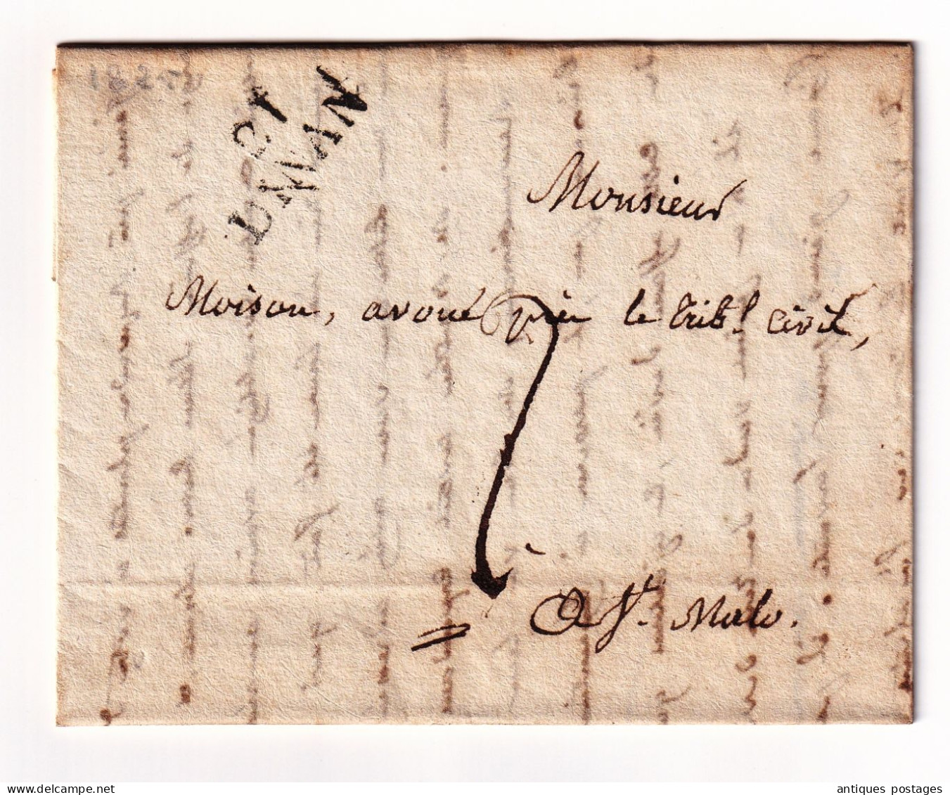 Lettre 1825 Dinan Côtes-d'Armor Saint-Malo Ille-et-Vilaine Bretagne - 1801-1848: Précurseurs XIX