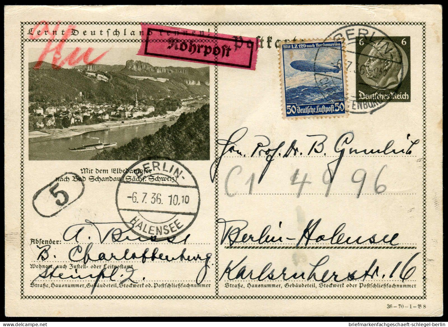 Berliner Postgeschichte, 1936, P 236 + 606, Brief - Lettres & Documents