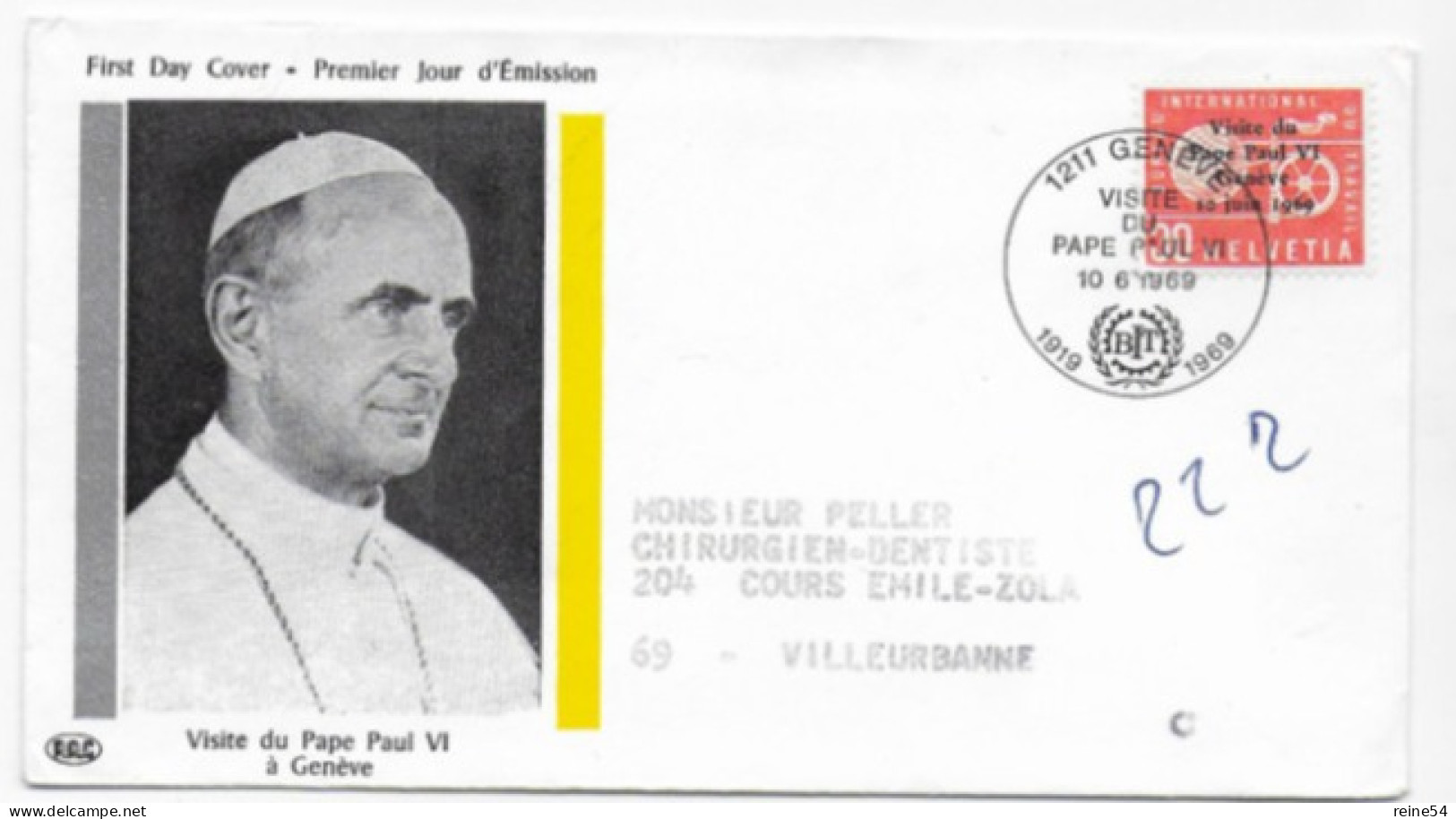 Enveloppe Premier Jour - Visite Du Pape Paul VI 10 Juin1969  Genève Timbre Helvetia (circulé) - Usados
