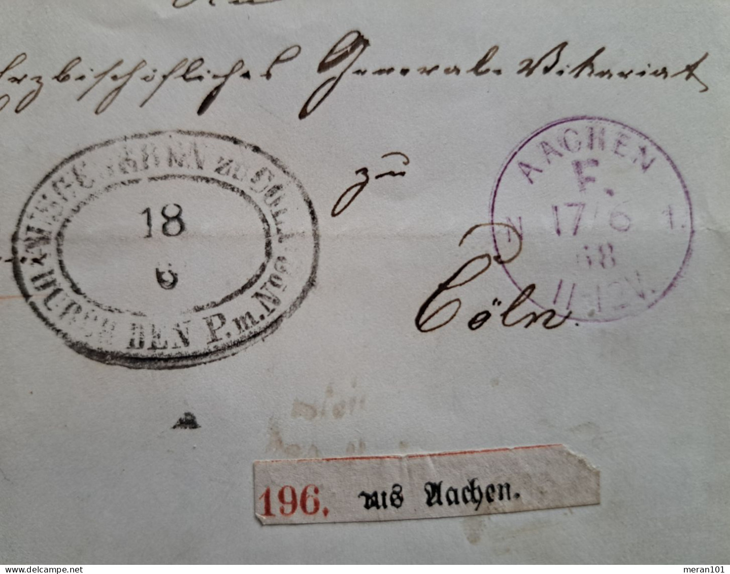 Preussen 1868, Brief AACHEN Nach Köln, Packmeister-Ovalstempel - Covers & Documents