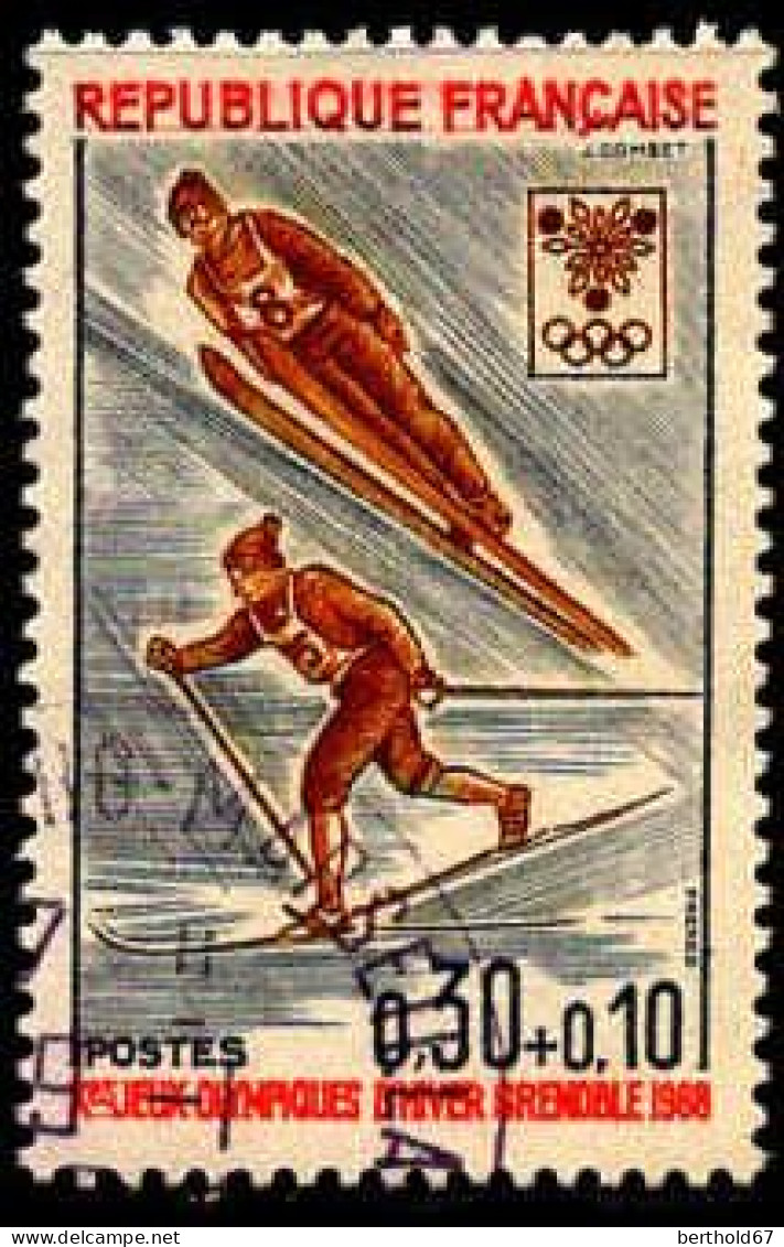 France Poste Obl Yv:1543 Mi:1610 JO Grenoble Ski (TB Cachet Rond) (Thème) - Ski