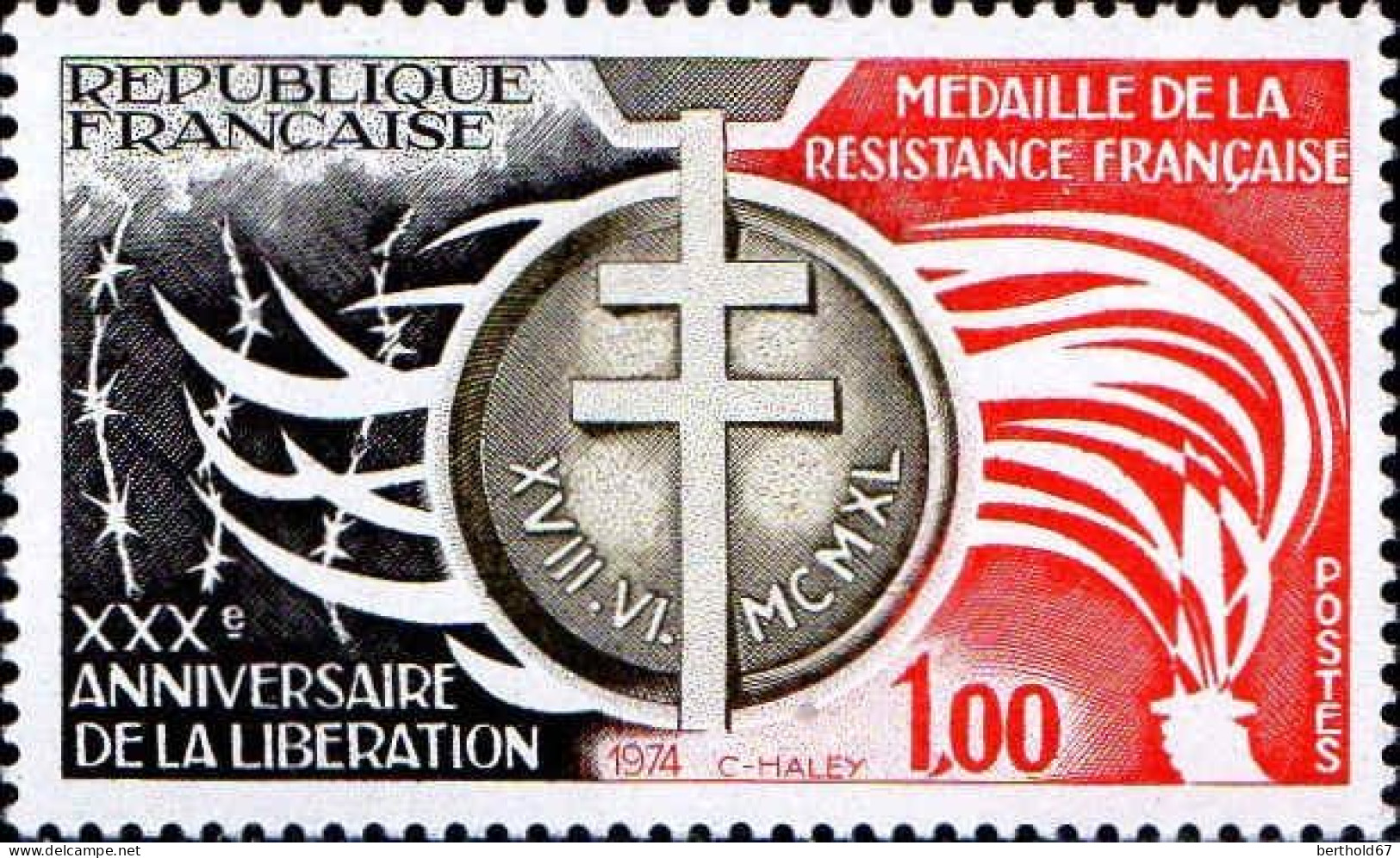France Poste N** Yv:1821 Mi:1897 Médaille De La Résistance (Thème) - WO2