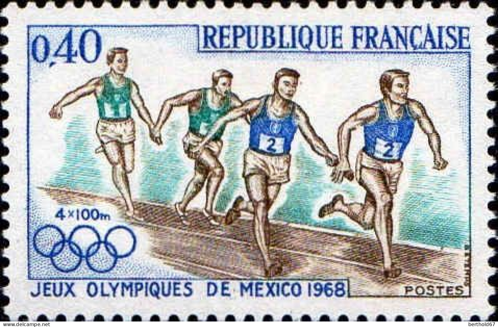 France Poste N** Yv:1573 Mi:1638 Jeux Olympiques Mexico 4x100m (Thème) - Athlétisme