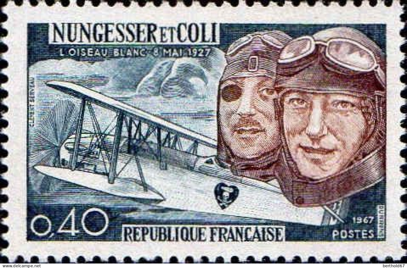 France Poste N** Yv:1523 Mi:1580 Nungesser & Coli L'oiseau Blanc (Thème) - Flugzeuge