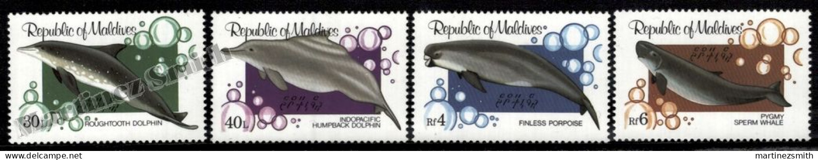 Maldives 1983 Yvert 925-28, Sea Fauna, Marine Mammals, Cetaceans  - MNH - Maldives (1965-...)