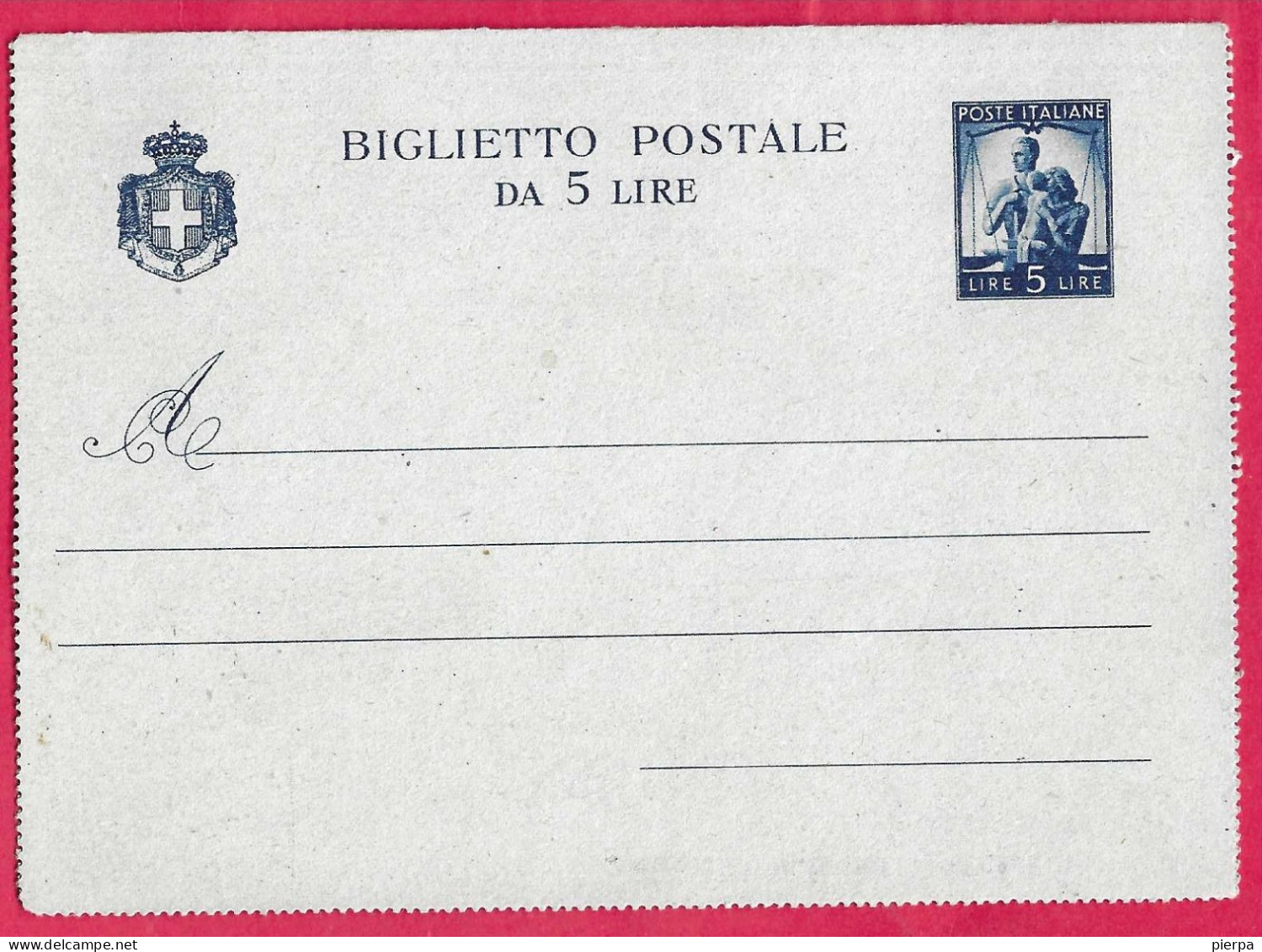 INTERO BIGLIETTO POSTALE "DEMOCRATICA" LIRE 5 (INT. 241) - NUOVO - Entiers Postaux