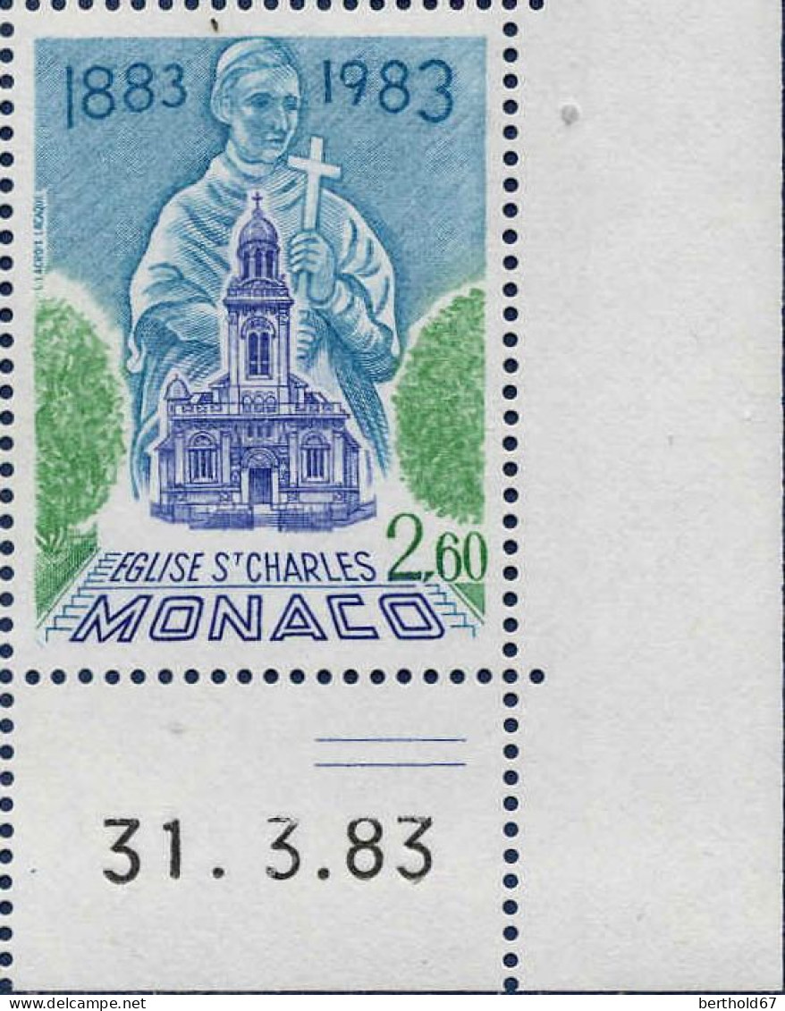 Monaco Poste N** Yv:1368 Mi:1578 Eglise St-Charles Coin D.feuille Daté 31-3-83 - Unused Stamps