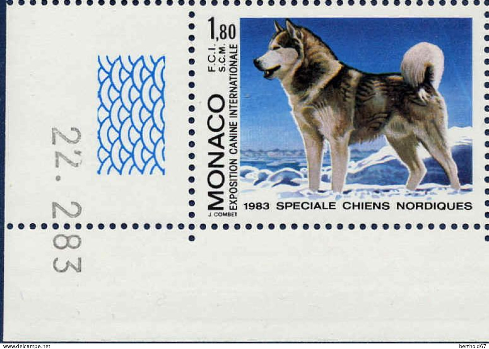 Monaco Poste N** Yv:1367 Mi:1576 Chiens Nordiques Coin D.feuille Daté 22-3-83 - Unused Stamps