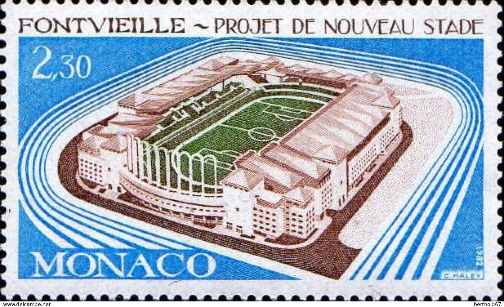 Monaco Poste N** Yv:1327 Mi:1531 Fontvieille-Projet Du Nouveau Stade - Neufs