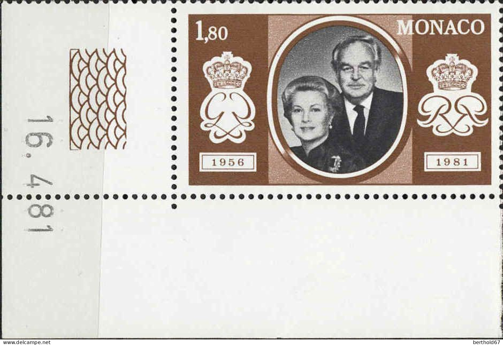 Monaco Poste N** Yv:1268 Mi:1468 Prince Rainier III & Princesse Grace Coin D.feuille Daté 16-4-81 - Nuevos