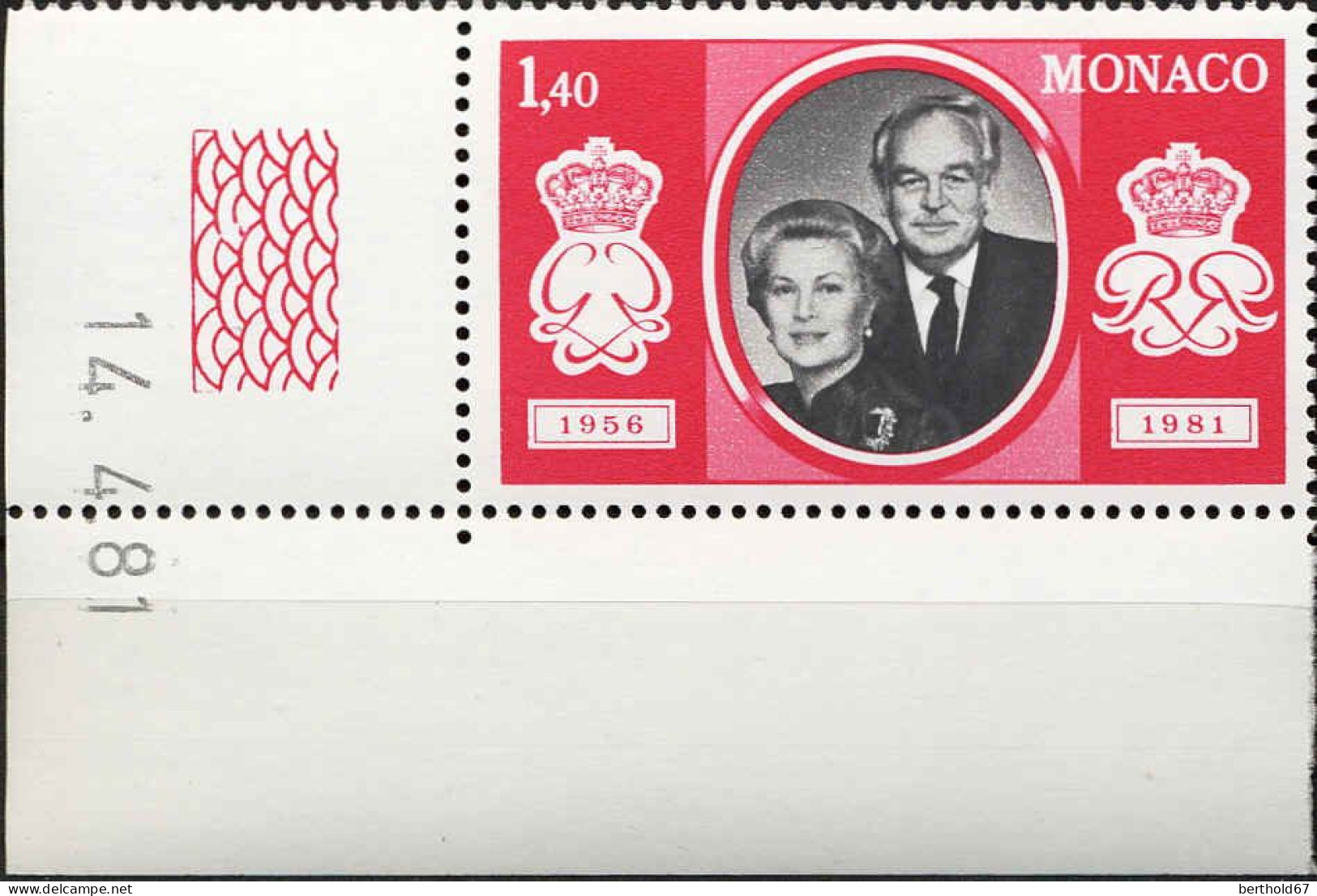 Monaco Poste N** Yv:1266 Mi:1466 Prince Rainier III & Princesse Grace Coin D.feuille Daté 14-4-81 - Ungebraucht