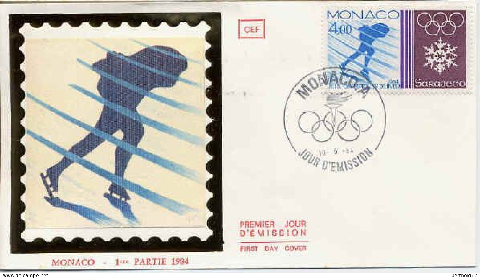 Monaco Fdc Yv:1417 Mi:1617 Sarajevo Patinage De Vitesse (TB Cachet à Date) Fdc 10-5-84 - FDC