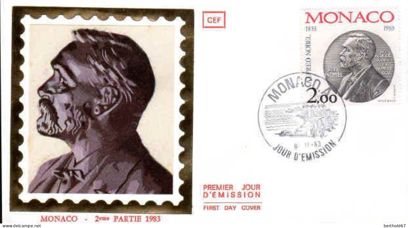 Monaco Fdc Yv:1401 Mi:1605 Alfred Nobel (TB Cachet à Date) Fdc 9-11-83 - FDC