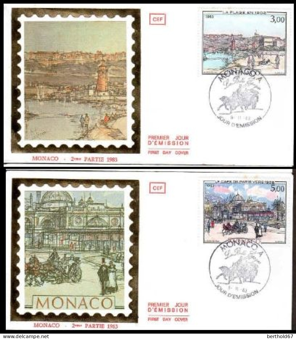 Monaco Fdc Yv:1385/1386 Monaco à La Belle époque 2.Serie (TB Cachet à Date) Fdc 9-11-83 Taches Rouille - FDC