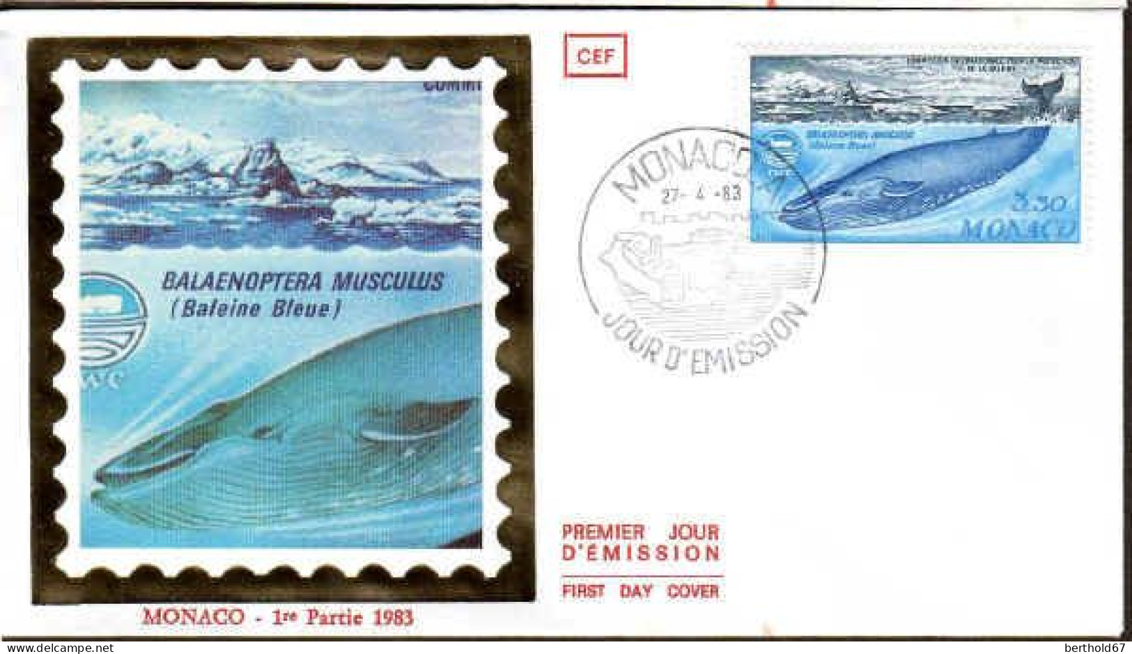 Monaco Fdc Yv:1372 Mi:1584 Balaenoptera Musculus (TB Cachet à Date) Fdc 27-4-83 - FDC