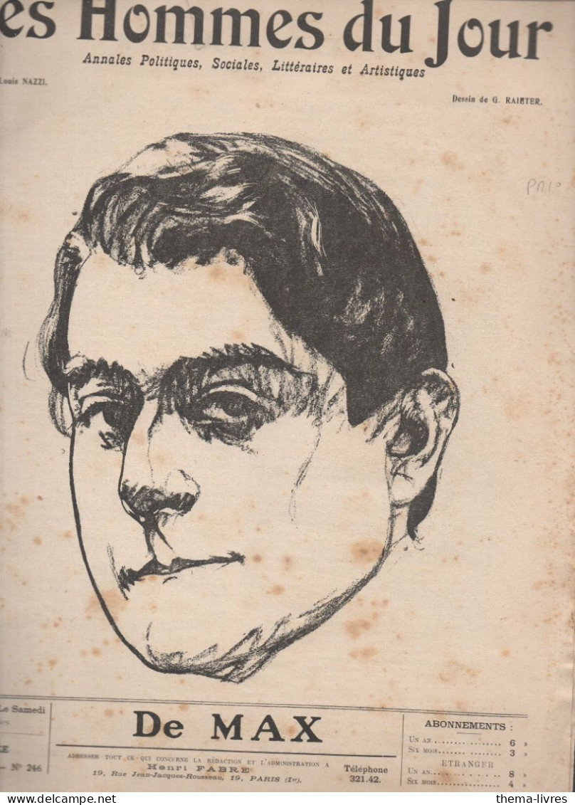 Revue LES HOMMES DU JOUR  N°246 Octobre 1912 (caricature De DE MAX   Par RAIETER (CAT1082 /246) - 1900 - 1949