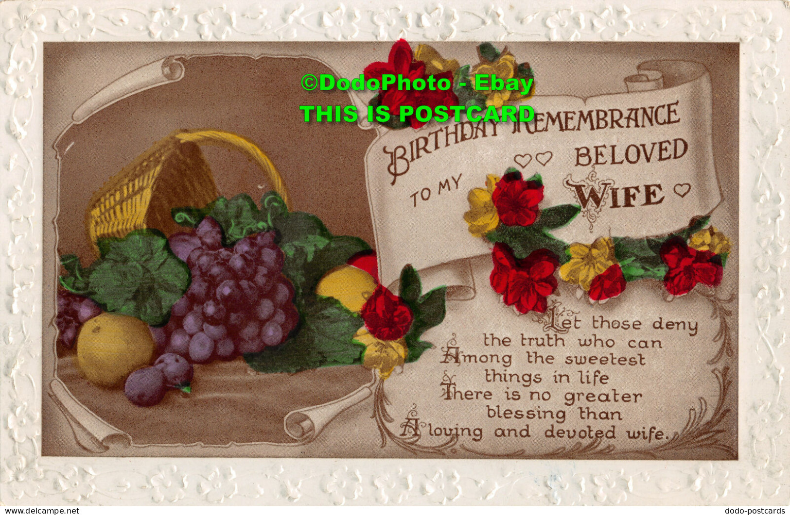 R454406 Birthday Remembrance To My Beloved Wife. Basket And Fruits. RP - Welt