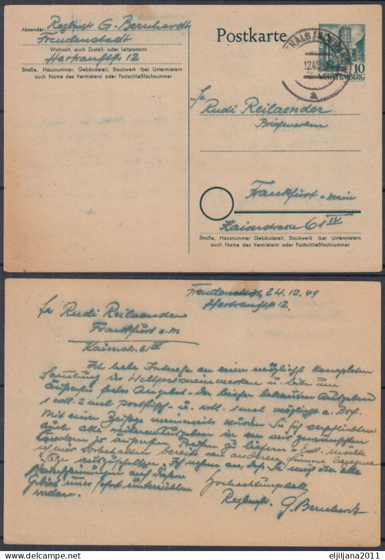 ⁕ Germany, Württemberg 1949 French Zone ⁕ Stationery Postcard - Wurtemberg