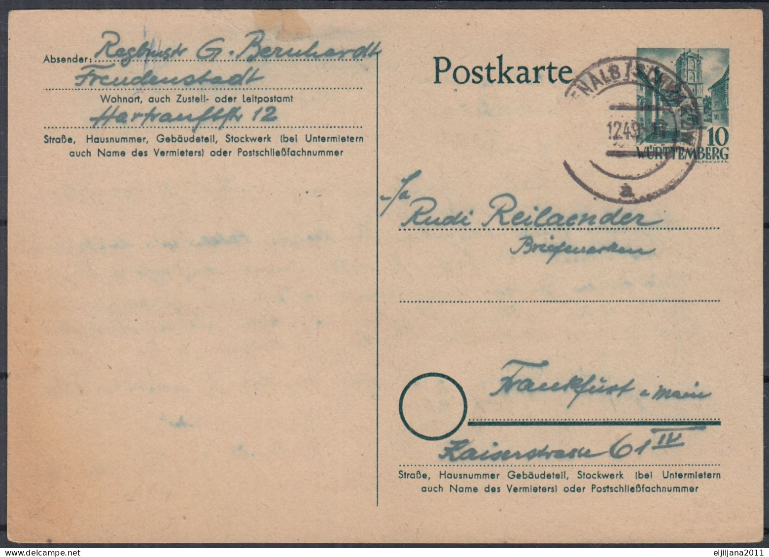 ⁕ Germany, Württemberg 1949 French Zone ⁕ Stationery Postcard - Wurtemberg