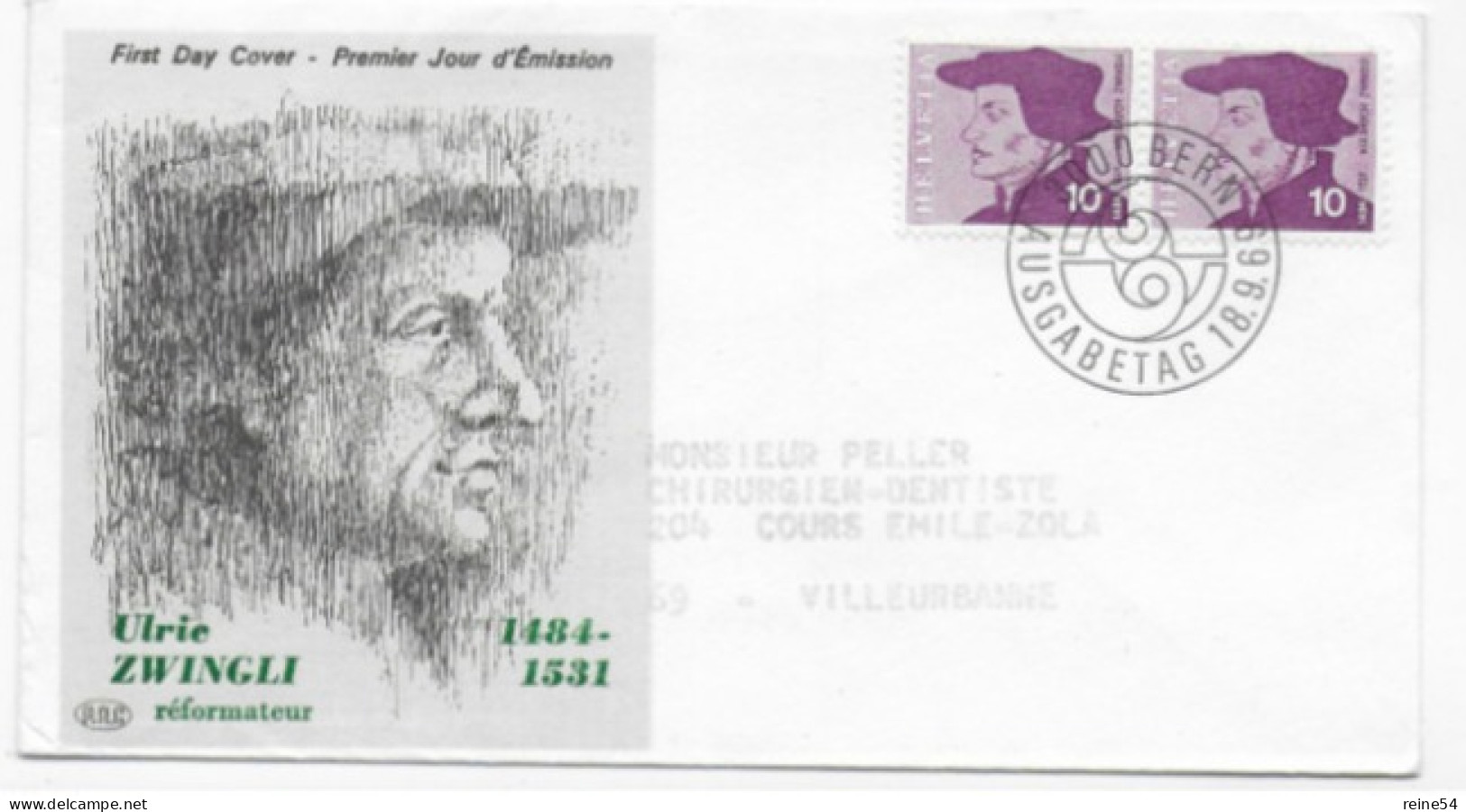 Enveloppe Premier Jour - Ulrie Zwingli 18-09-1969  Bern Ausgabetag  Helvetia (circulé) - Oblitérés