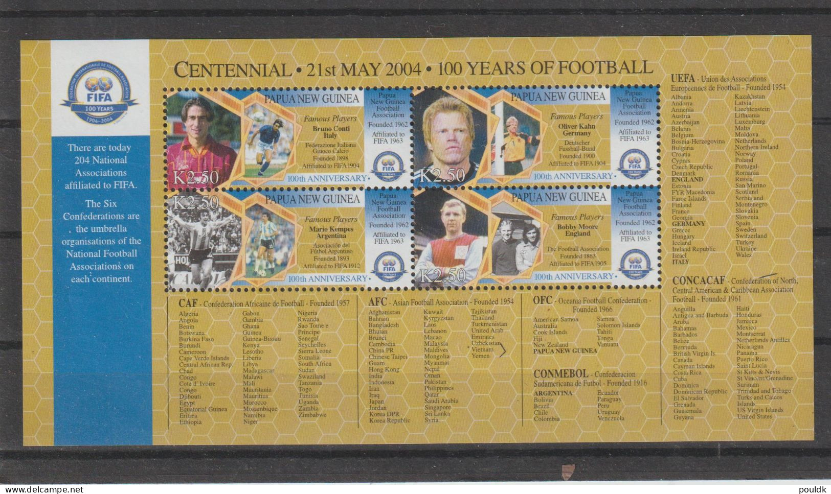 Papua New Guinea 2004 FIFA Centenary Souvenir Sheet MNH/** MNH/**. Postal Weight Approx. 0,09 Kg. Please Read Sales Cond - Neufs