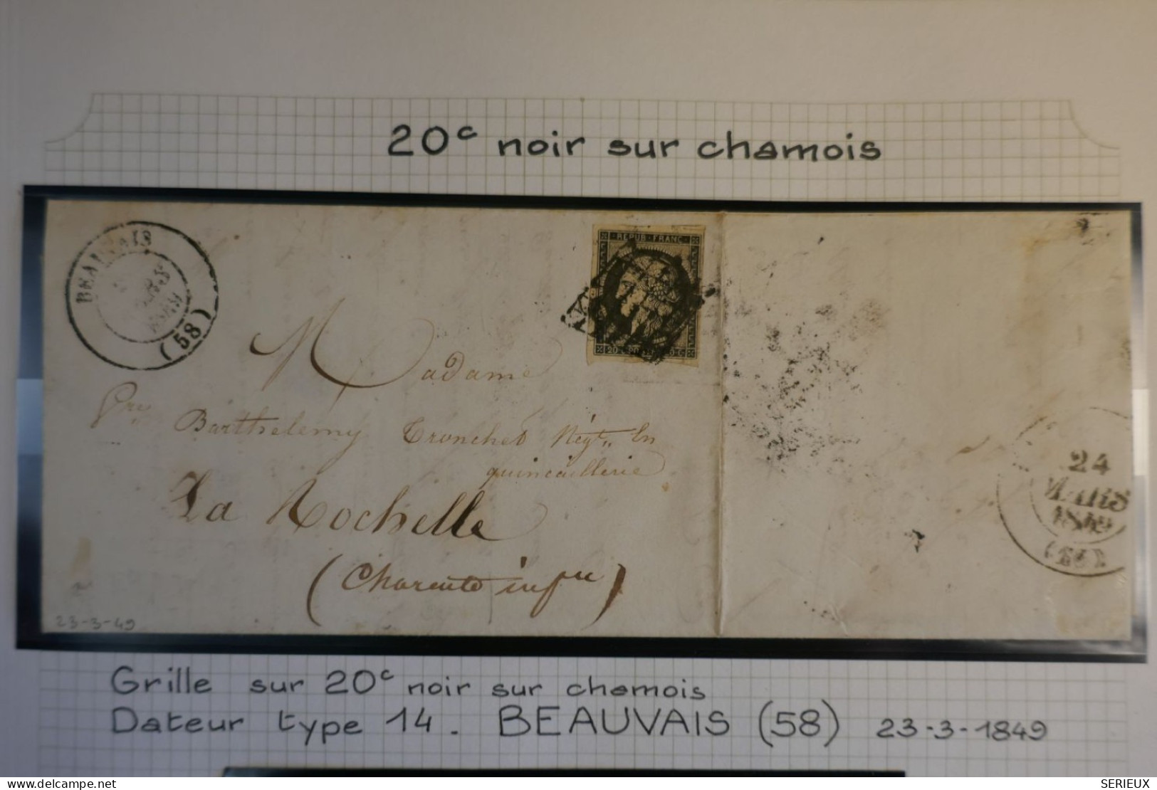 DO17 FRANCE  LETTRE RARE 23 3 1849  PETIT BUREAU BEAUVAIS  +CERES N°3 SUR CHAMOIS   +++ - 1849-1876: Klassik