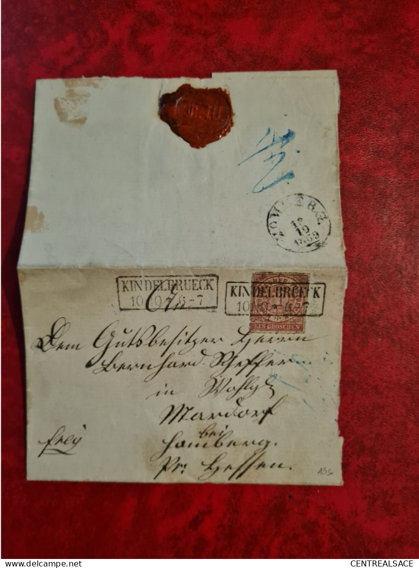 LETTRE LINDELBRUCK 1869 LETTRE SANS CORRESPONDANCE CACHET HOMBERG ?? - Ganzsachen