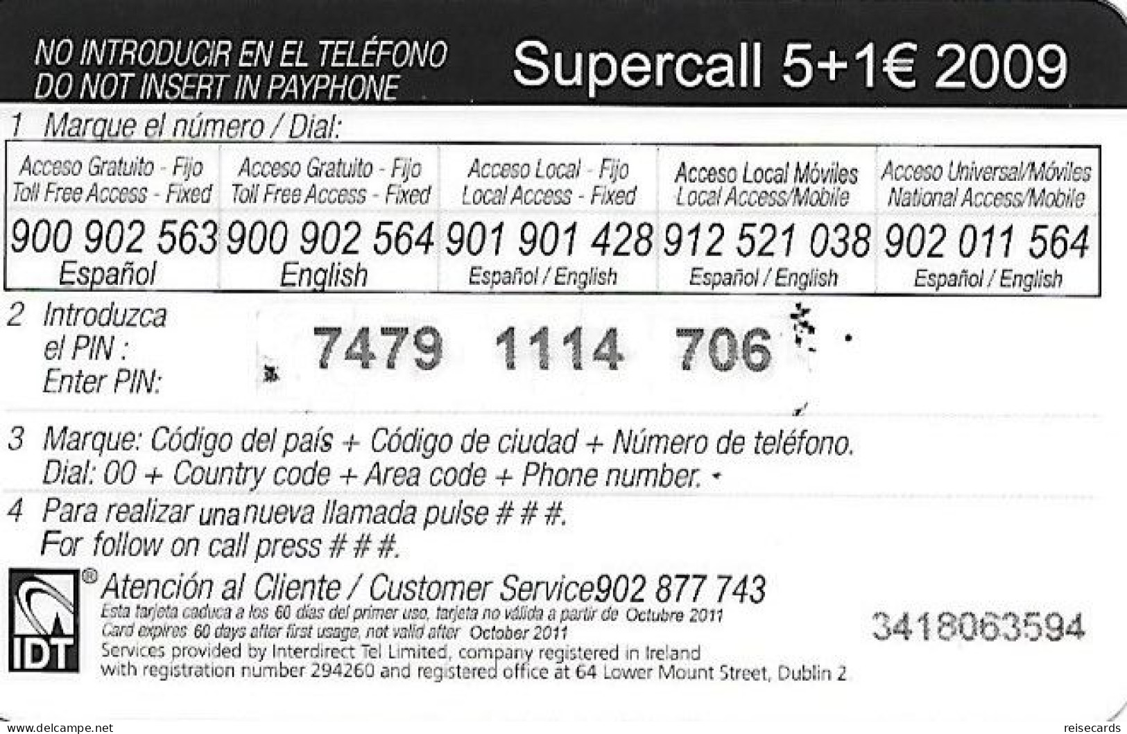 Spain: Prepaid IDT - SuperCall 10.11 - Altri & Non Classificati