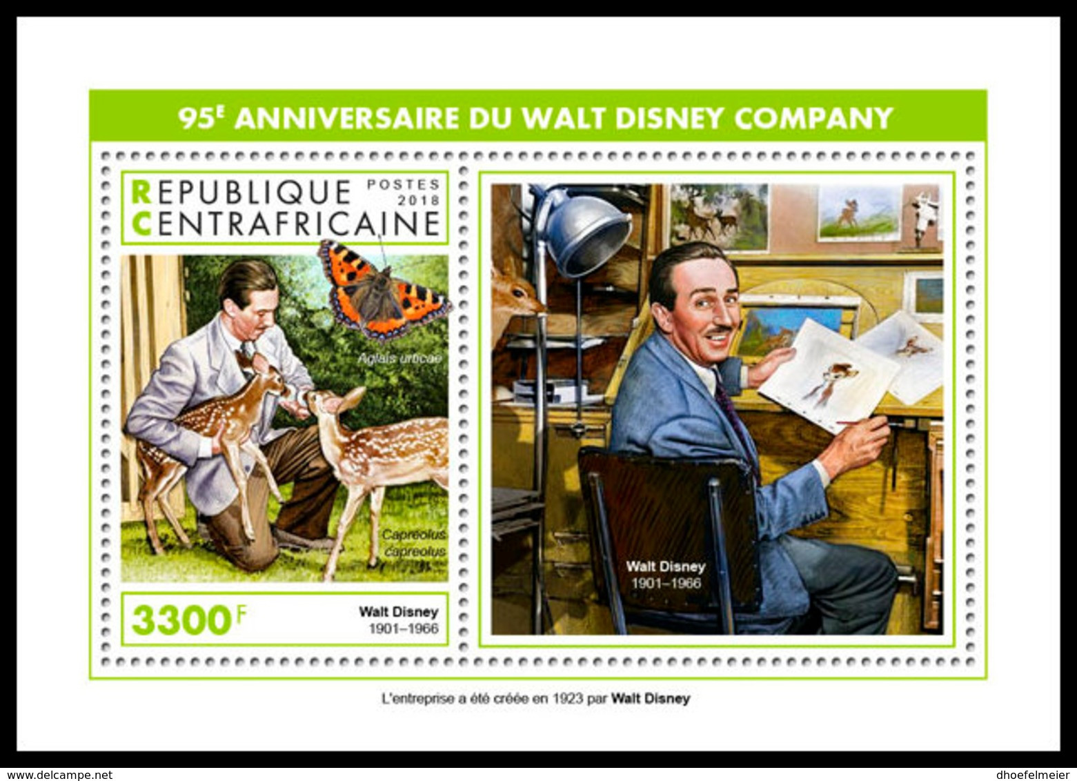 CENTRAL AFRICA 2018 MNH 95 Years Walt Disney Company S/S - OFFICIAL ISSUE - DH1905 - Bandes Dessinées