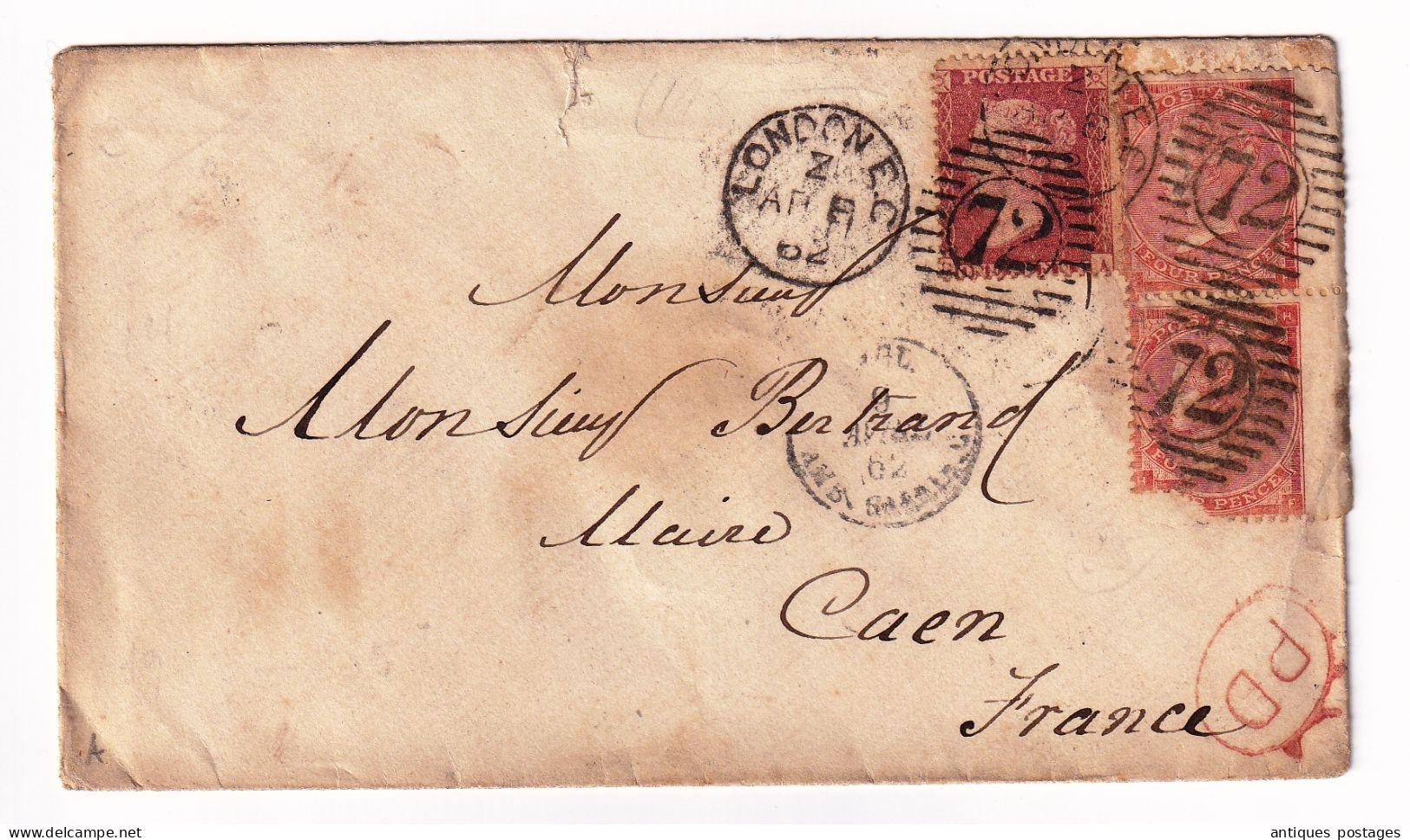 Great Britain 1862 London Bertrand Maire De Caen Calvados England Stamp Queen Victoria - Storia Postale