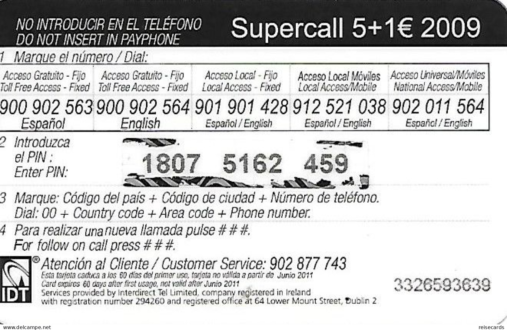 Spain: Prepaid IDT - SuperCall 06.11 - Andere & Zonder Classificatie
