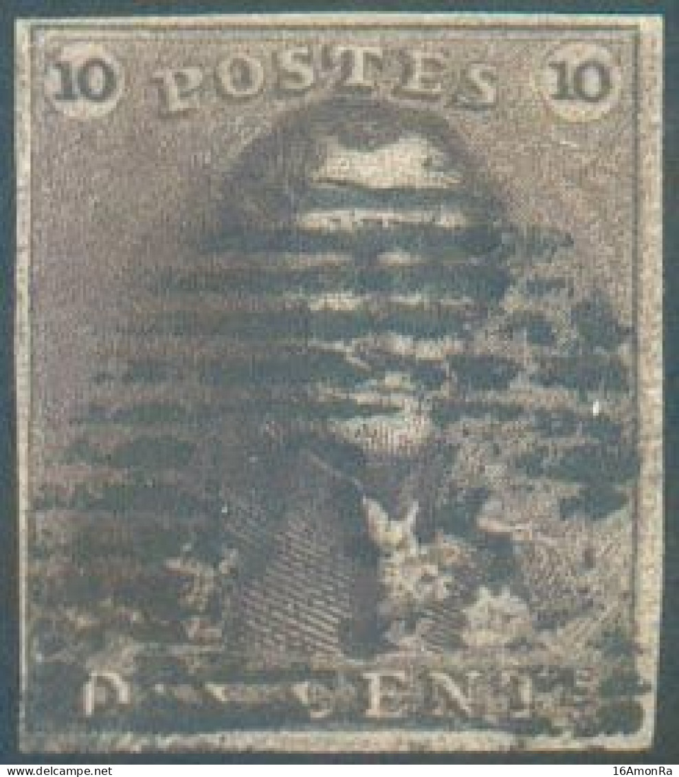 N°1f - Epaulette 10 Centimes Brun-ACAJOU, Bien Margée, Obl. P.24 BRUXELLES Centrale Et Droite. COB. 200 Euros. - TB - 22 - 1849 Epaulettes