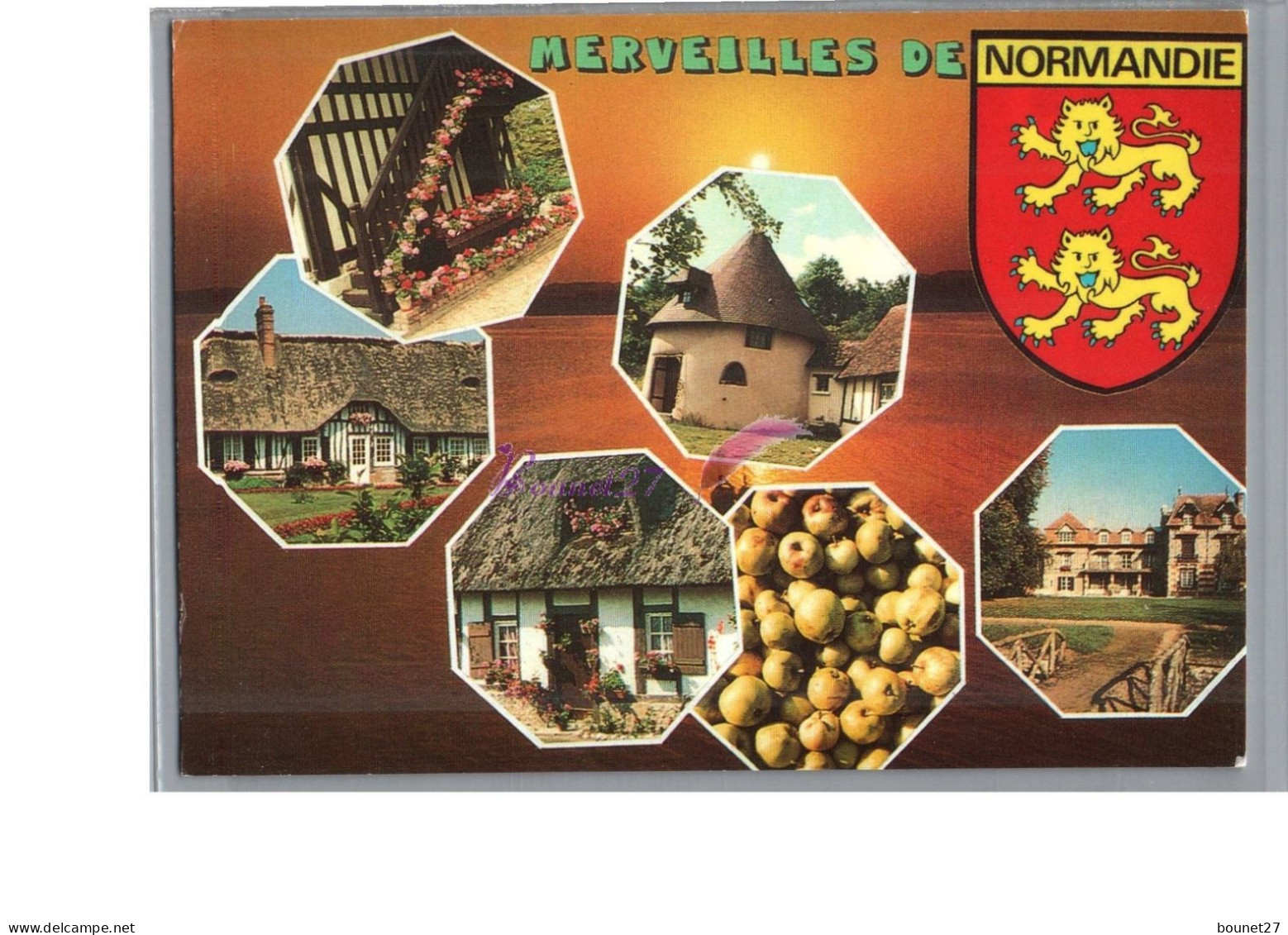 MERVEILLES DE NORMANDIE - Maison En Chaume Tourelle Pomme Pommier Château Colombage Emblème Léopard - Basse-Normandie