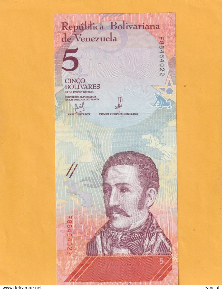 BANCO CENTRAL DE VENEZUELA  .  5 BOLIVARES  .  15-1-2018  .  N°  F 88464022 . 2 SCANNES  .  ETAT LUXE UNC  . - Venezuela