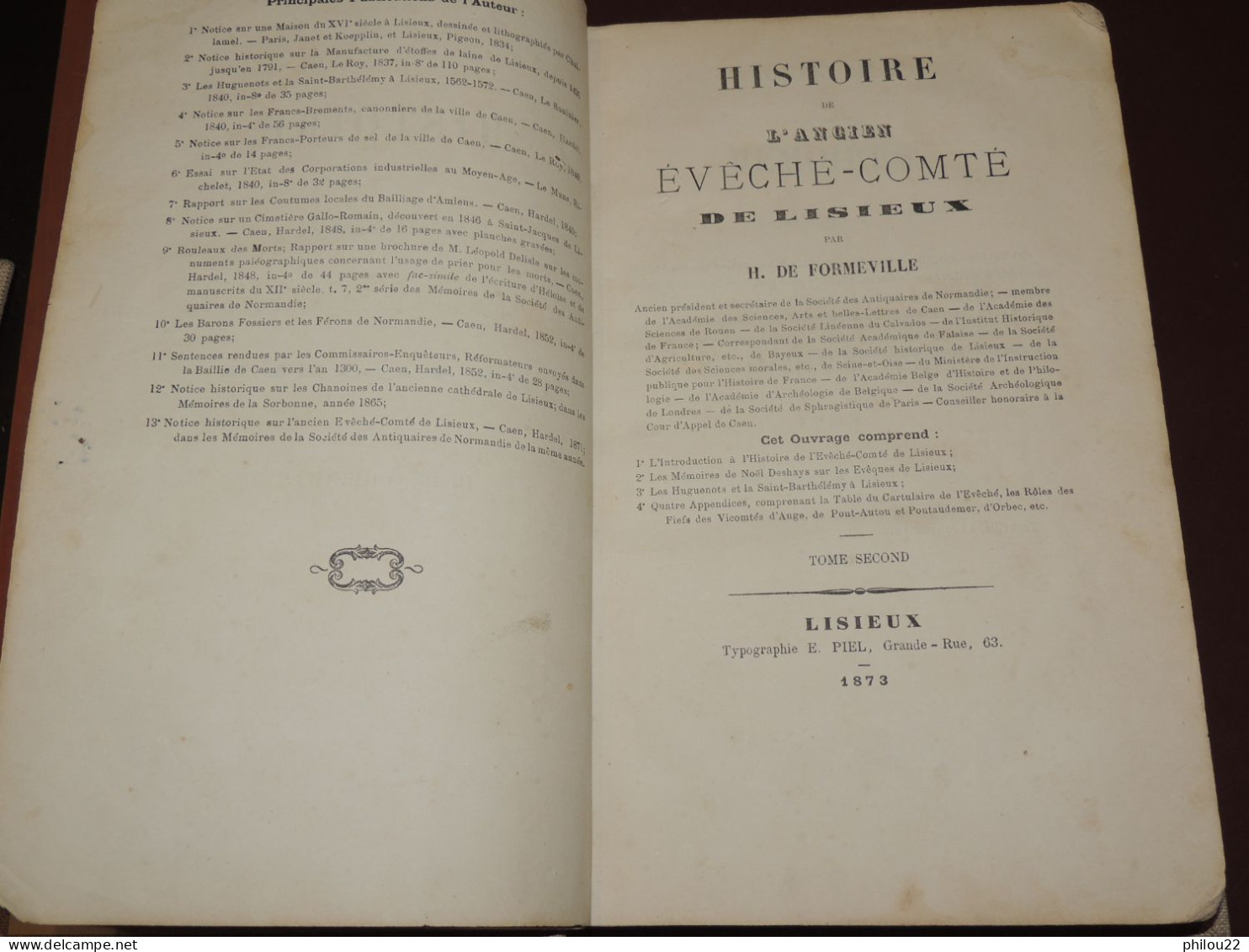 FORMEVILLE - Histoire de l'ancien évêché-comté de Lisieux  E.O. 1874  2/2 vol.