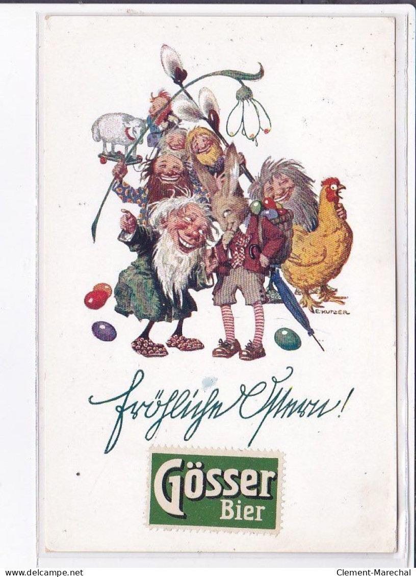 PUBLICITE : Bières GOSSER - Illustrée Par KUTZER (nains - Gnomes - Animaux) - Très Bon état - Werbepostkarten