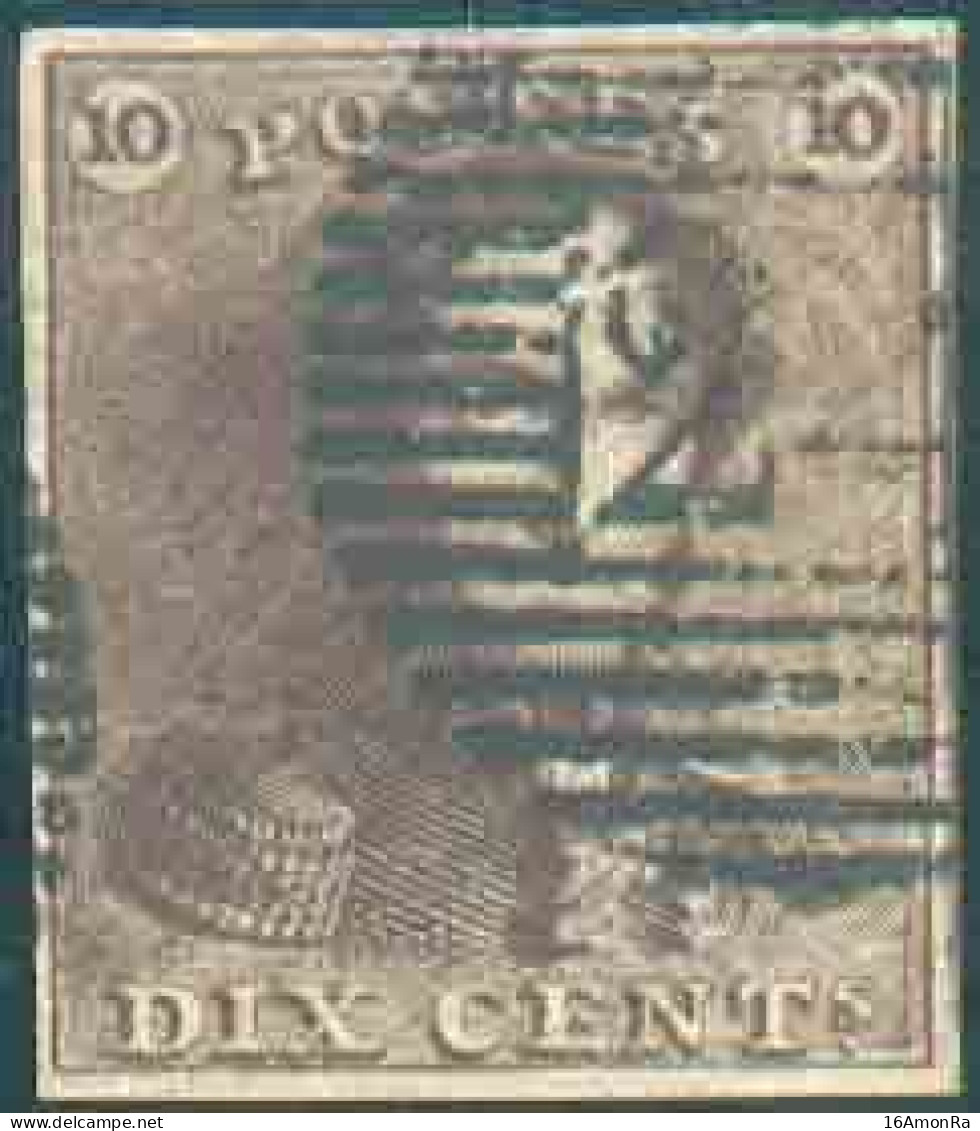 N°1h - Epaulette 10 Centimes Brun-ROUX, TB Margée Et Obl. P.24 BRUXELLES. COB. 500 Euros. - Superbe - 22182 - 1849 Mostrine