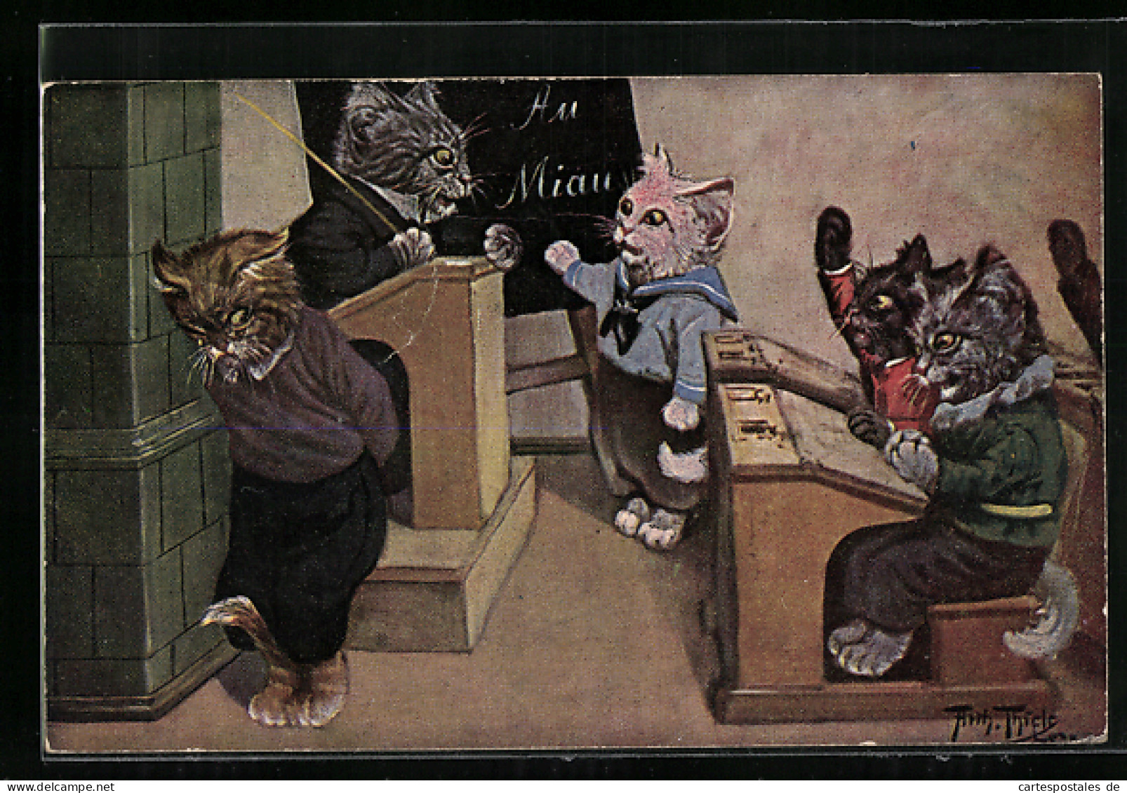 Künstler-AK A. Thiele: Vermenschlichte Katzen In Der Schule  - Thiele, Arthur