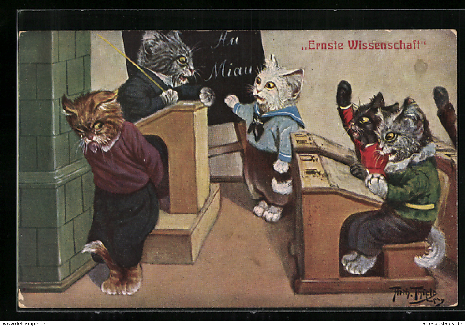 Künstler-AK A. Thiele: Vermenschlichte Katzen In Der Schule  - Thiele, Arthur