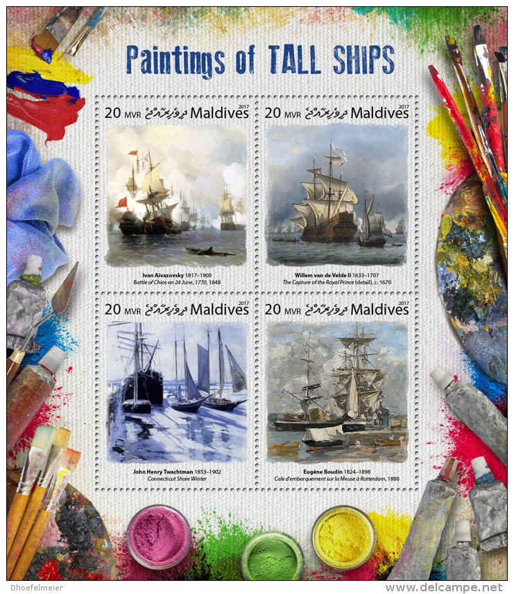 MALDIVES 2017 ** Tall Ships Paintings Aivazovsky De Velde II Twachtman Boudin M/S - OFFICIAL ISSUE - DH1731 - Autres & Non Classés