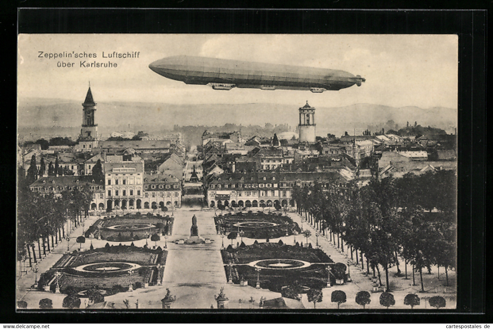 AK Karlsruhe, Zeppelin über Der Stadt  - Dirigeables